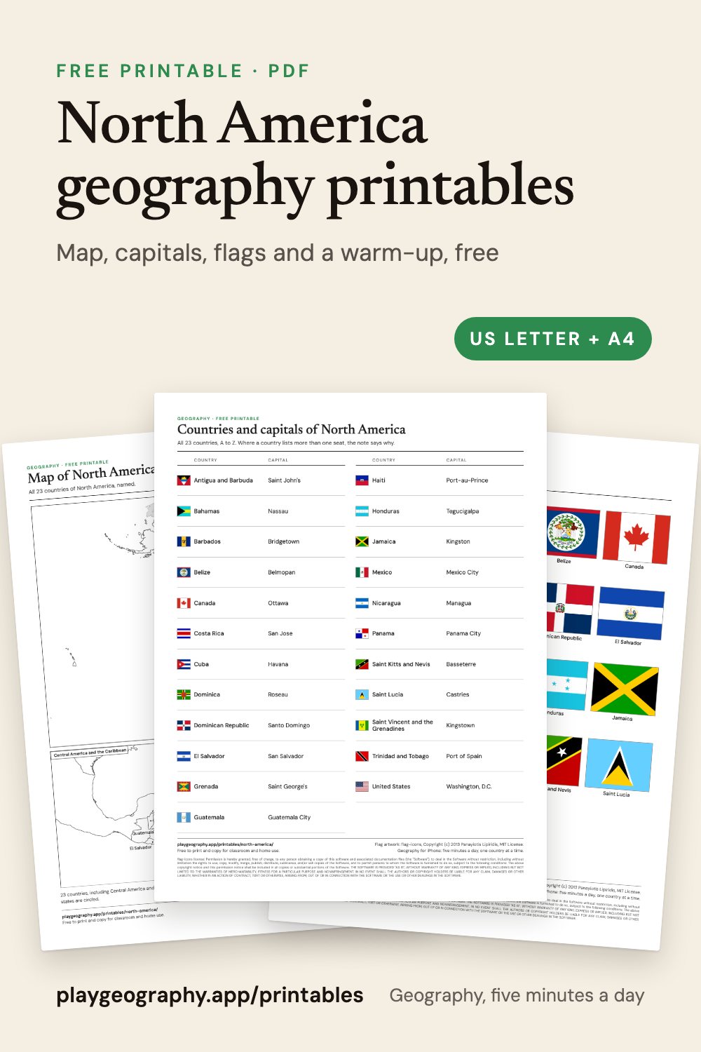 North America geography printables: preview of the printable sheets