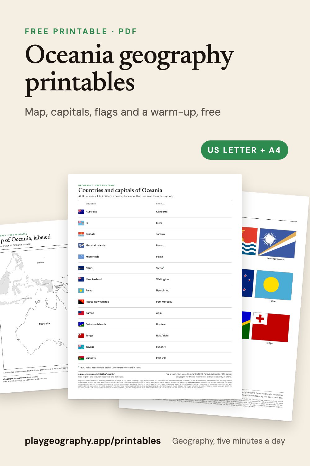 Oceania geography printables: preview of the printable sheets