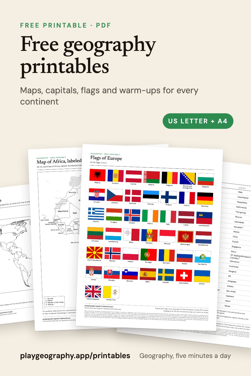 Free geography printables: preview of the printable sheets