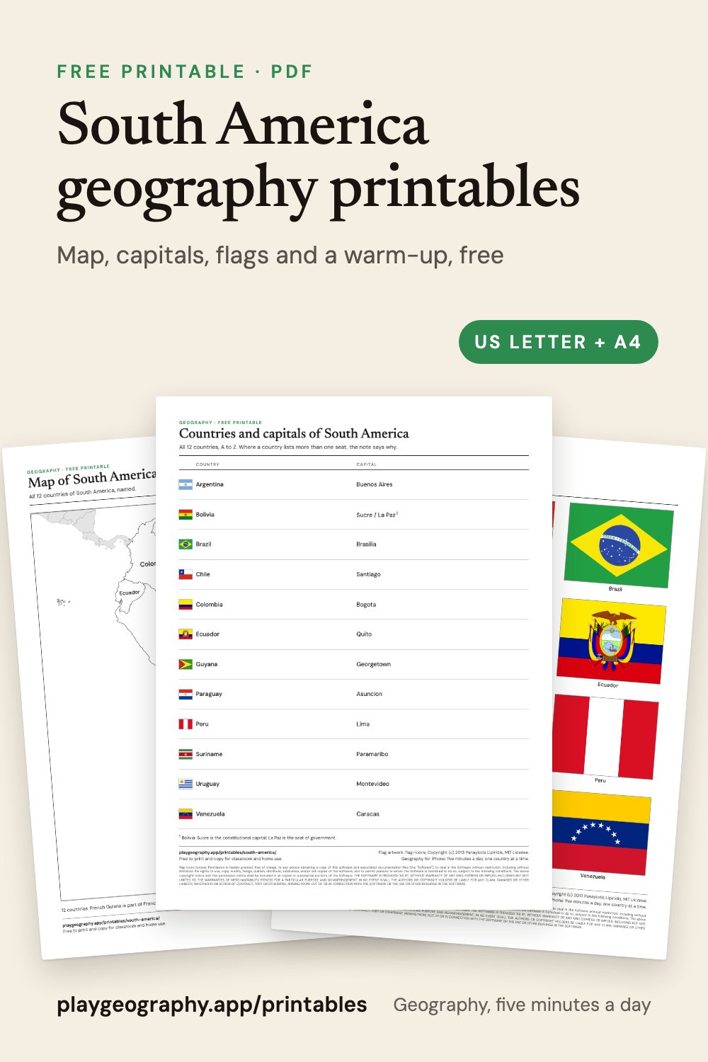 South America geography printables: preview of the printable sheets