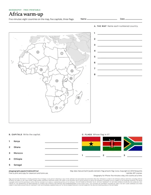 Preview of the Africa five minute warm-up sheet