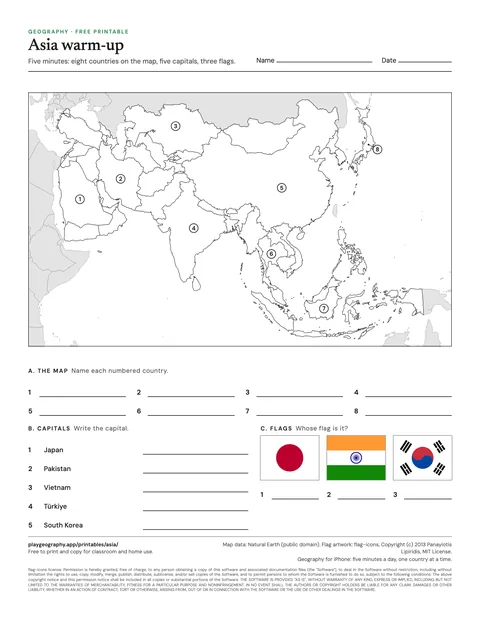 Preview of the Asia five minute warm-up sheet