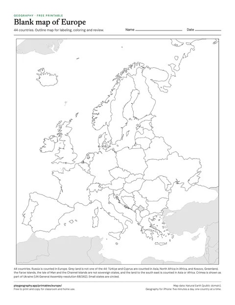 Preview of the Blank map of Europe sheet