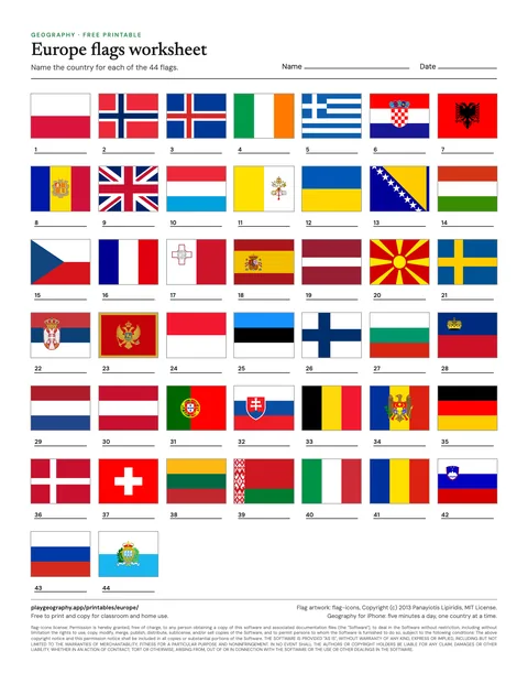 Preview of the Europe flags worksheet sheet