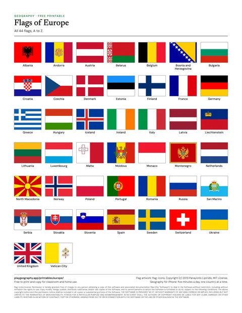 Preview of the Flags of Europe sheet