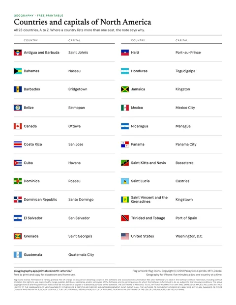Preview of the Countries and capitals of North America sheet