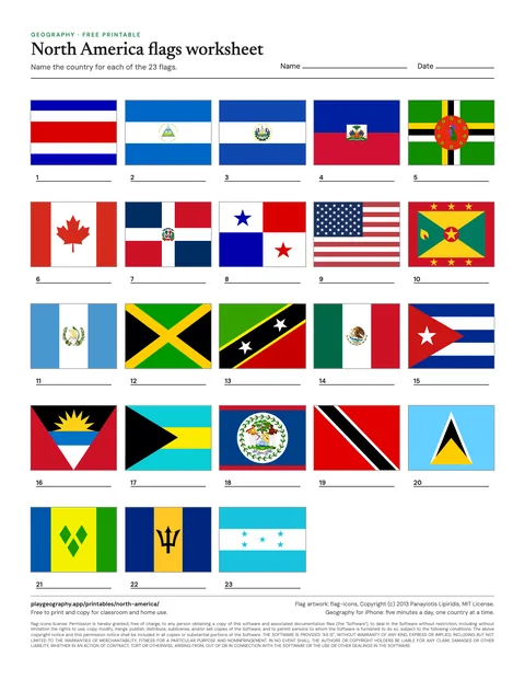 Preview of the North America flags worksheet sheet