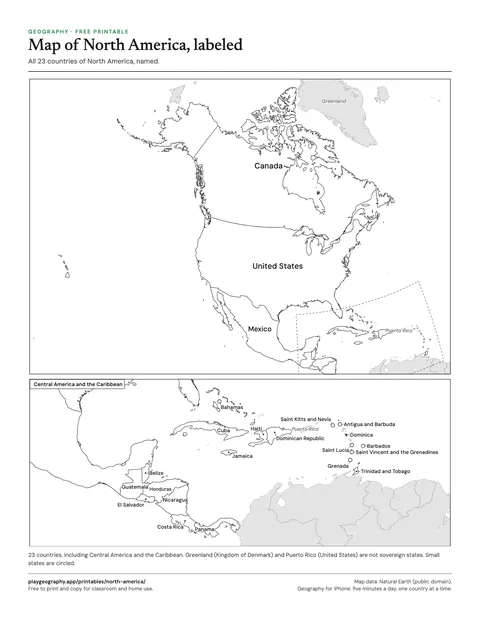 Preview of the Map of North America, labeled sheet