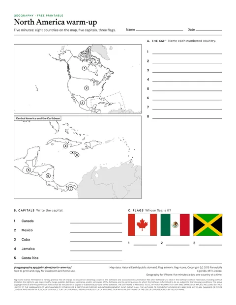 Preview of the North America five minute warm-up sheet