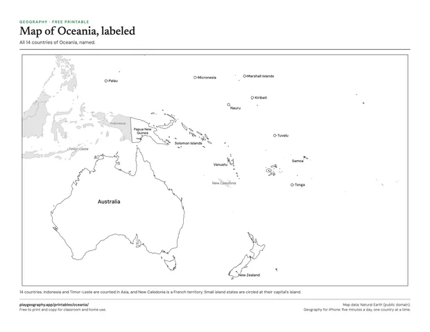 Preview of the Map of Oceania, labeled sheet