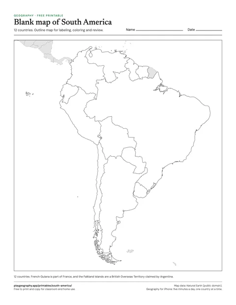 Preview of the Blank map of South America sheet