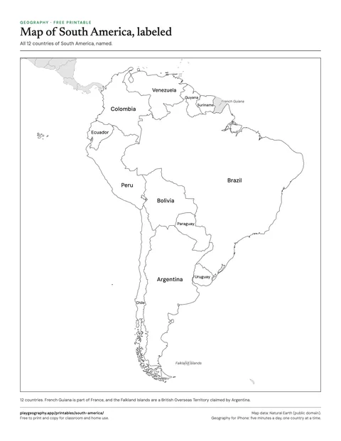 Preview of the Map of South America, labeled sheet